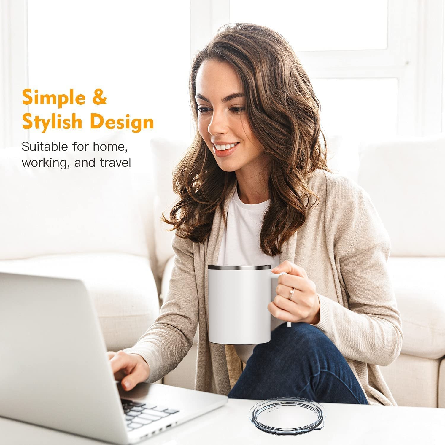 Self Stirring Coffee Mug, 12.2 Oz Electric Mixing Cup with Magnetic Stirrer & Anti-Sedimentation, Rechargeable Travel Mug for Coffee, Milk, Hot Cocoa (White)