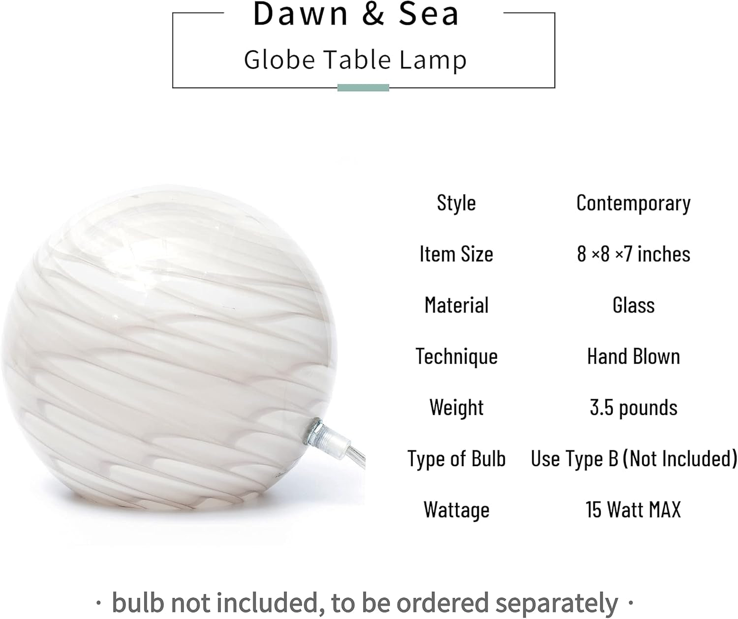 White Table Lamp, Glass Table Lamp, Vintage Table Lamp (Ashen Rill)