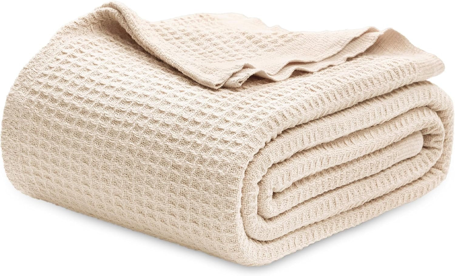 Gentlesoft 100% Cotton Blanket Queen Size for Bed - Breathable and Soft, Thick Cozy Waffle Weave Christmas Blanket Gift for Women, Yellowish Cream, 90X90 Inches
