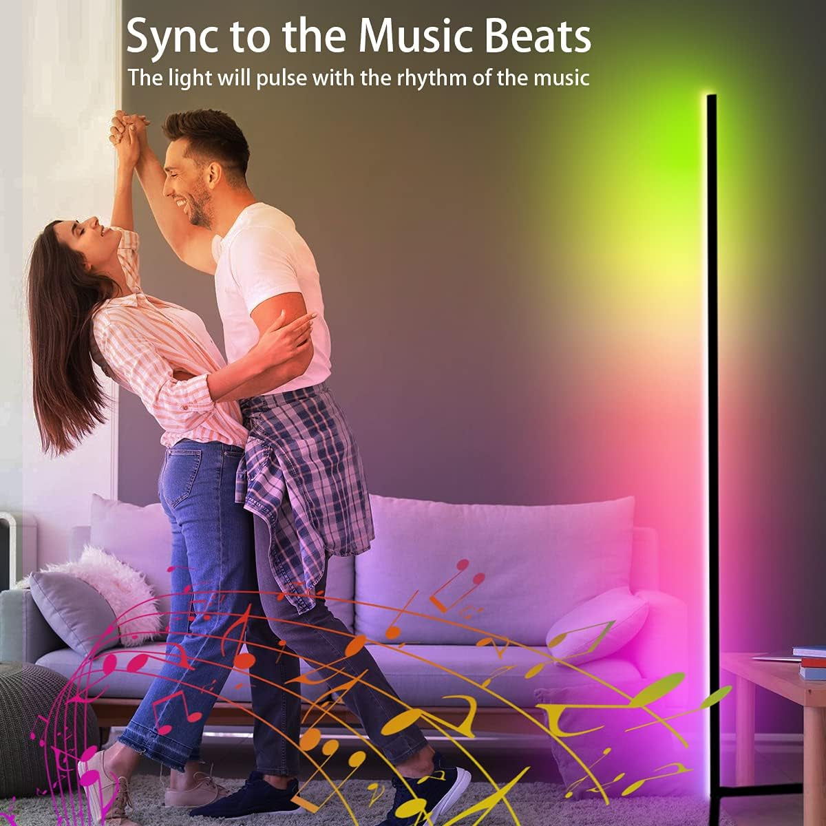 Smart Floor Lamp, RGBCW LED Corner Lamp, APP Control Compatible with Alexa & Google Home Music Sync 58" Tall Modern Floor Lamp, DIY Colors & Modes Ambient Corner Lights (Black 1)