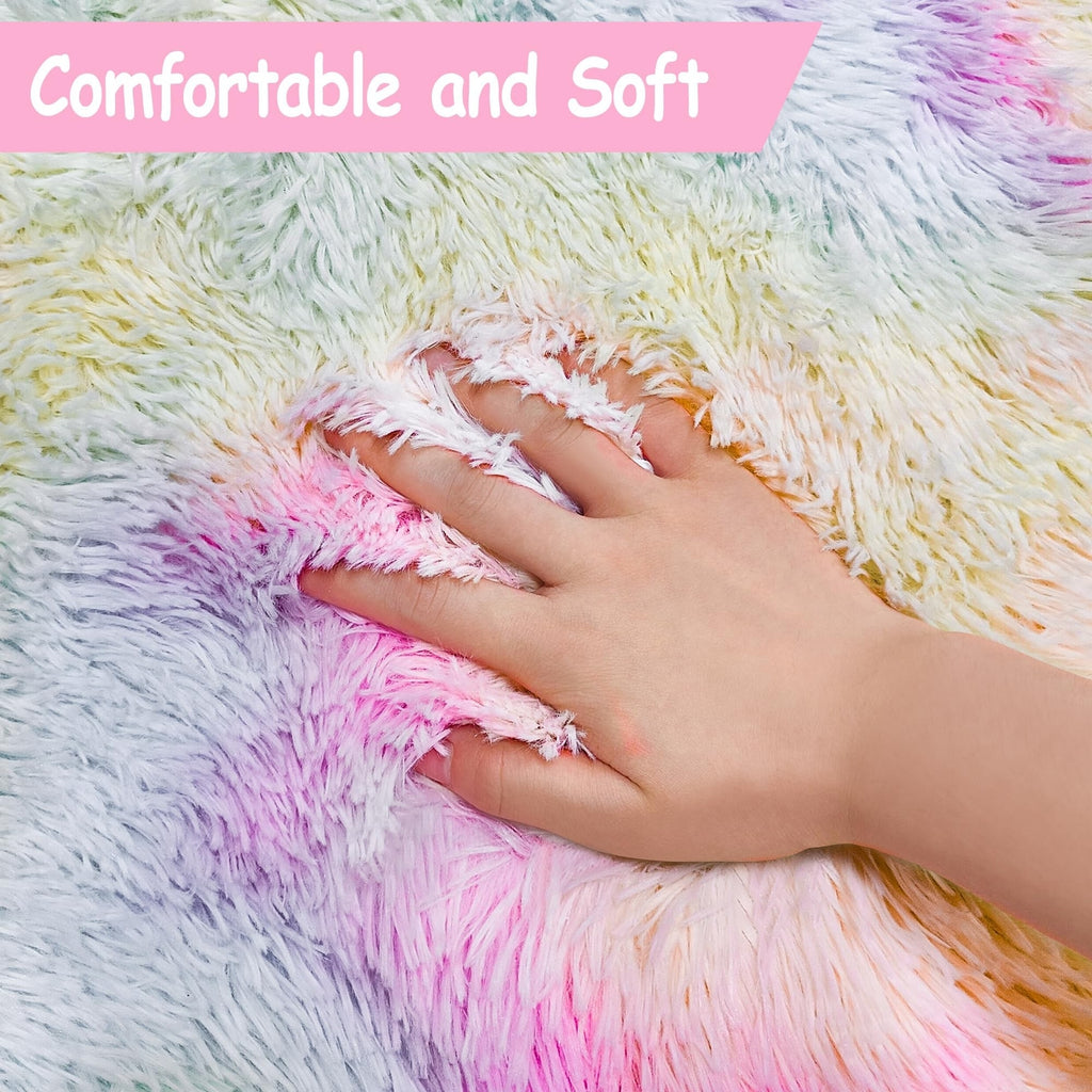 Rainbow Rugs 5X8 Ft Fluffy Plush Area Rugs for Girls Bedroom, Shaggy Rugs For...