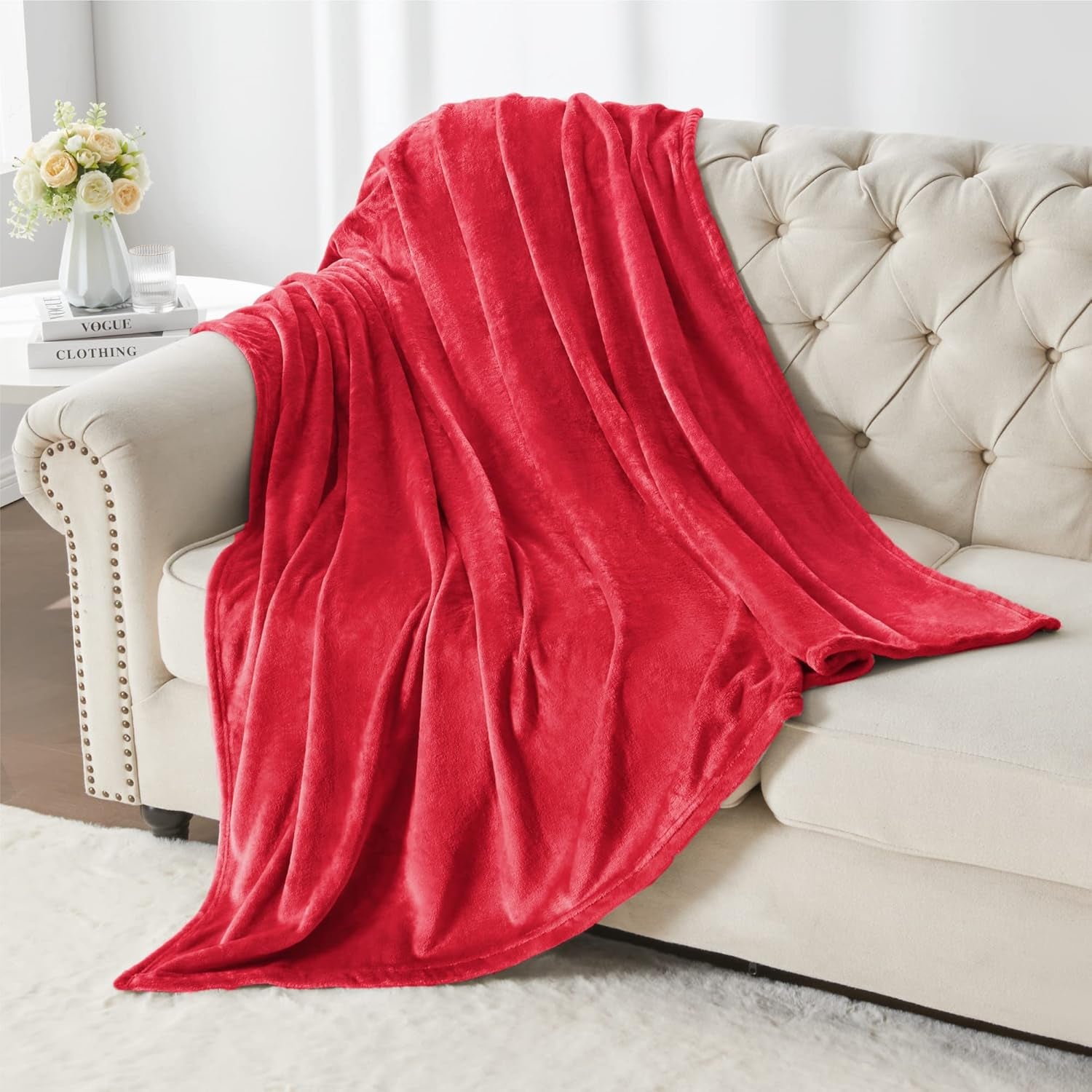 Fleece Blanket Red Throw Blanket for Couch & Bed, Luxury Plush Cozy Fuzzy Blanket 50" X 60", Super Soft Warm Lightweight Throw Blanket for Travel Camping