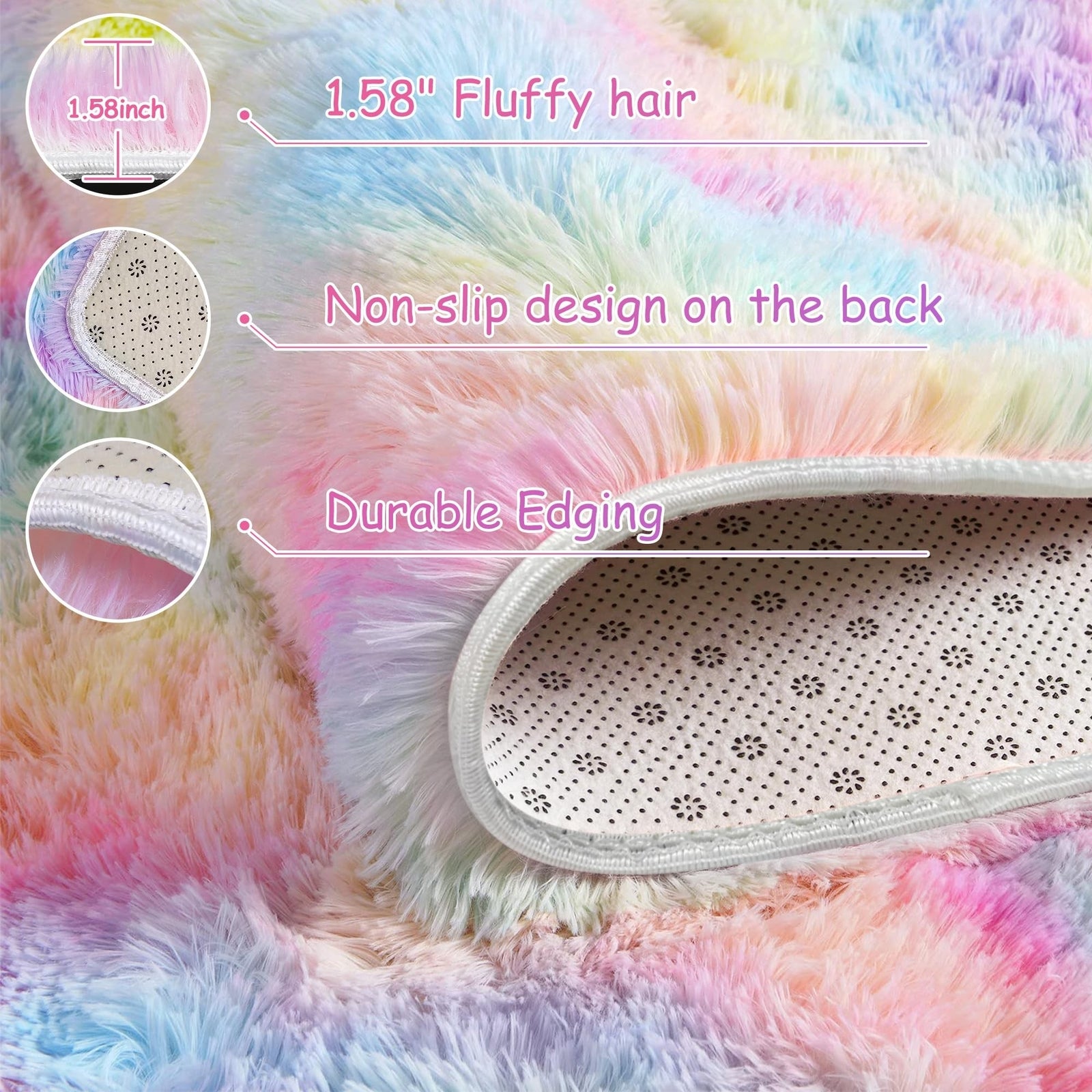 Rainbow Rugs 5X8 Ft Fluffy Plush Area Rugs for Girls Bedroom, Shaggy Rugs For...