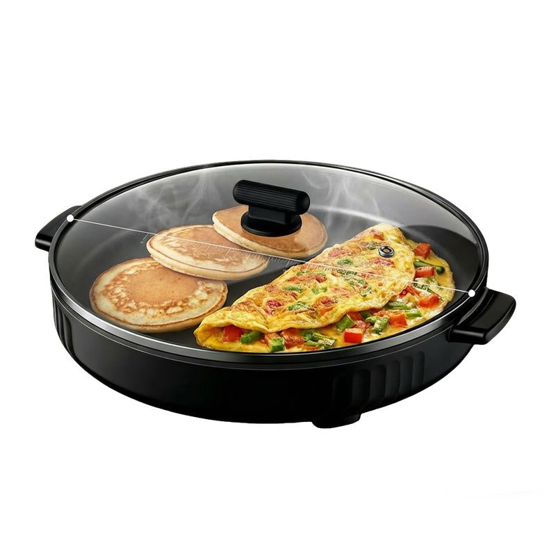 Multi-Functional Electric Skillet & Grill 4Cm Extra Deep Non-Stick Surface Easy to Clean Perfect for Breakfast Pancakes Eggs Daily Cooking